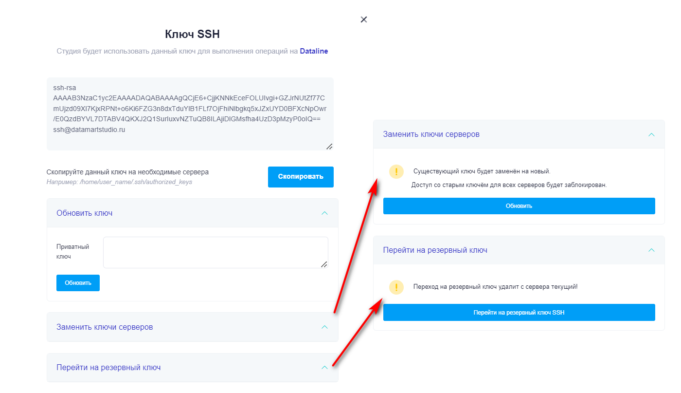Операции с SSH-ключами в ДЦ