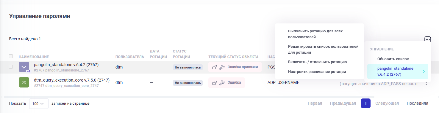 Доступные функции ротации
